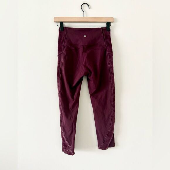 Lululemon Wunder Under Crop High Rise Legging in Burgundy with Velvet - Size 4 - Picture 3 of 6